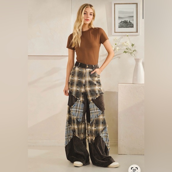 Oli & Hali Pants - @-Oli & Hali Patchwork Wide-Leg Pants